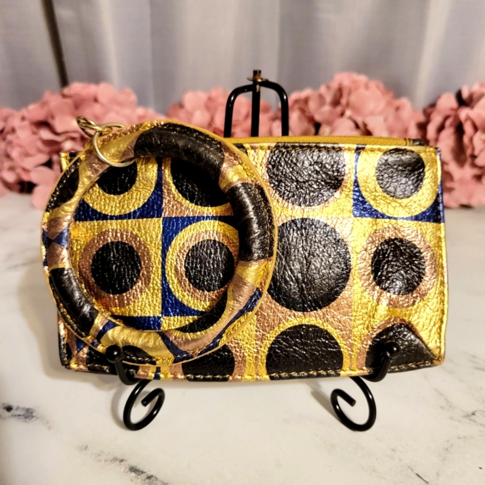 HOBO The Original RARE Vintage Small Geometric Metallic Leather Wristlet